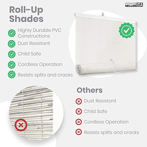 Powersellerusa Oval Cordless Blinds, Roll-Up Roman Shades For Windows And Doors, Light Filtering And Shades Privacy Window Treatment For Home - 30" (Width) X 72" (Length) White #TOP4