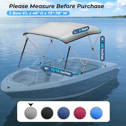 Image of KAKIT 3 4 Bow Bimini Tops with Mesh Sidewalls Support Poles for Boats Marine Grade Canvas Top Includes 2 Straps Storage Boot 1 Inch Aluminum Frame