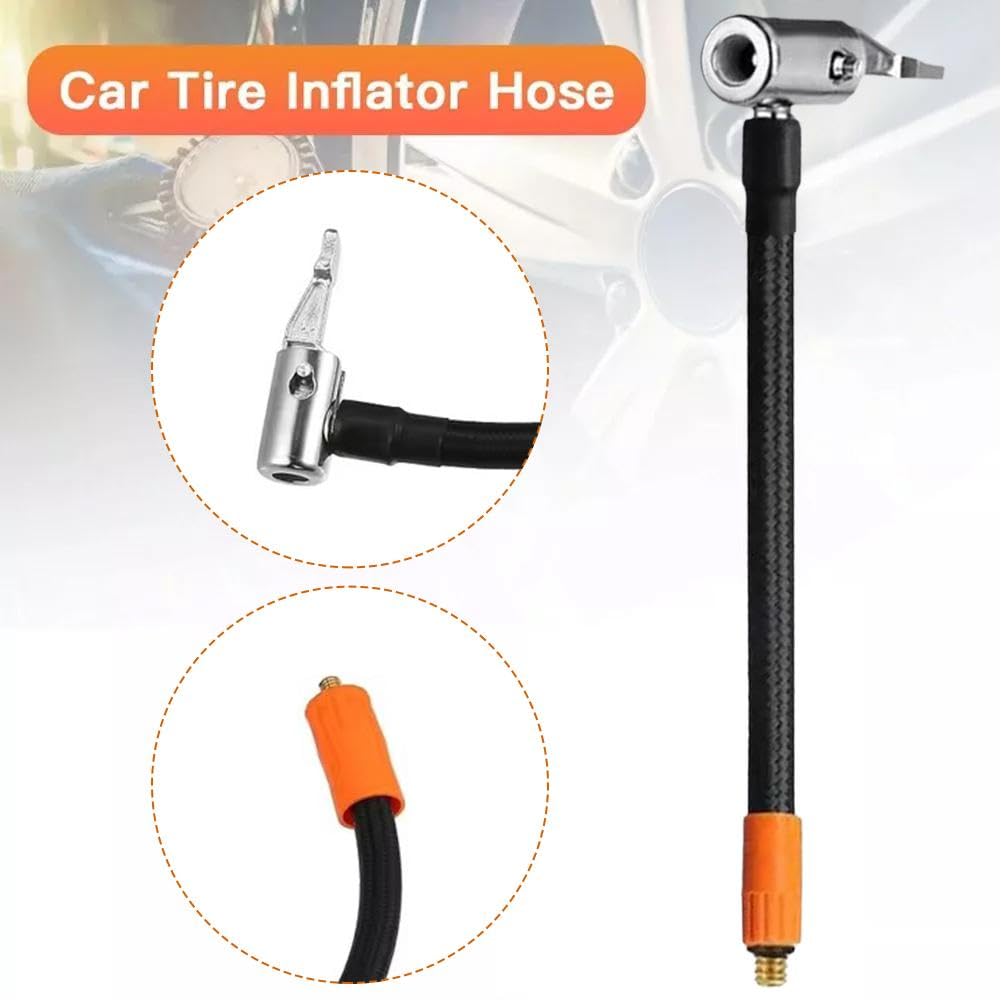 Tyre Pump Hose, 40cm/15.74inch Quick Air Release Replacement Hose for Tire Inflators, Anti Scald Air Pipe Emergency Start Power Supply Air Pipe, with Valve Adaptors for Bicycle Motorcycle Car