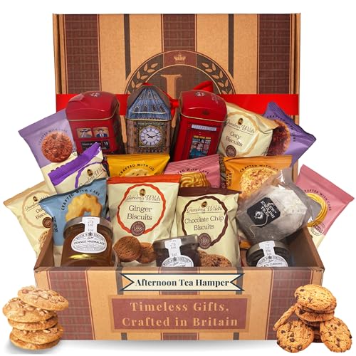 Afternoon Tea Hamper for 2 English Tea Gift Set Bundle Contains Luxury Teabags Biscuits Jams & Preserves. Hamper Gifts for Women Men & Couples