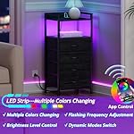 Furnulem Night Stand with Charging Station, Black Nightstand with Drawers and Led Light, Tall Dresser for Bedroom, Bedside Table with Fabric Storage Bins, Metal Frame, Wood Furniture - Image 4