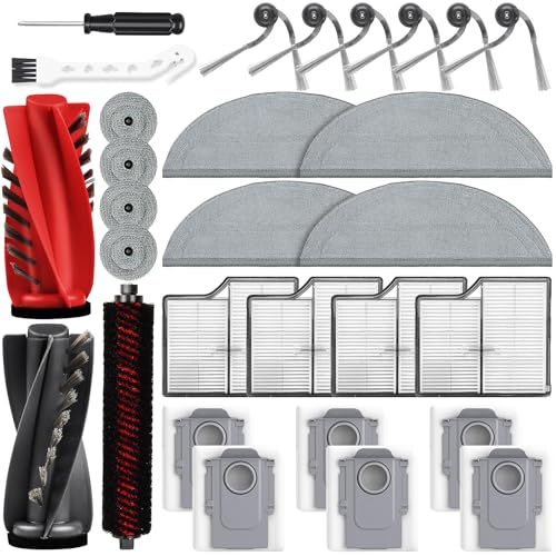 29 Pack Accessories Kit for Roborock Saros 10 Robot Vacuum, 1 Pairs Mainbrush 6 Side Brush 4 Filter 6 Dust Bags 4 Long Mop 4 Small Round Mop 1 Base Station Brush 1 Cleaning Brush 1 Screwdriver