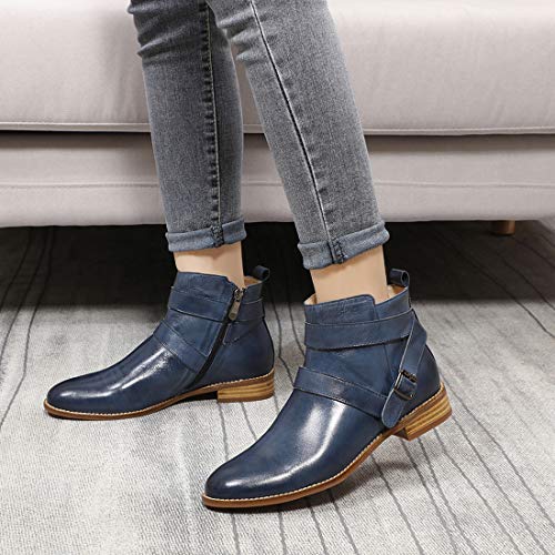 Image of Mona flying Womens Leather Ankle Boots Side Zipper Low Heel Short Booties