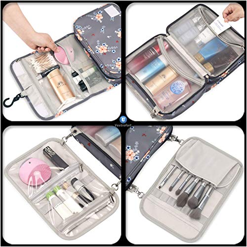 Toiletry Bag For Women, Large Hanging Travel Makeup Bag Water-Resistant For Toiletries/Cosmetics/Brushes - Gray #TOP5