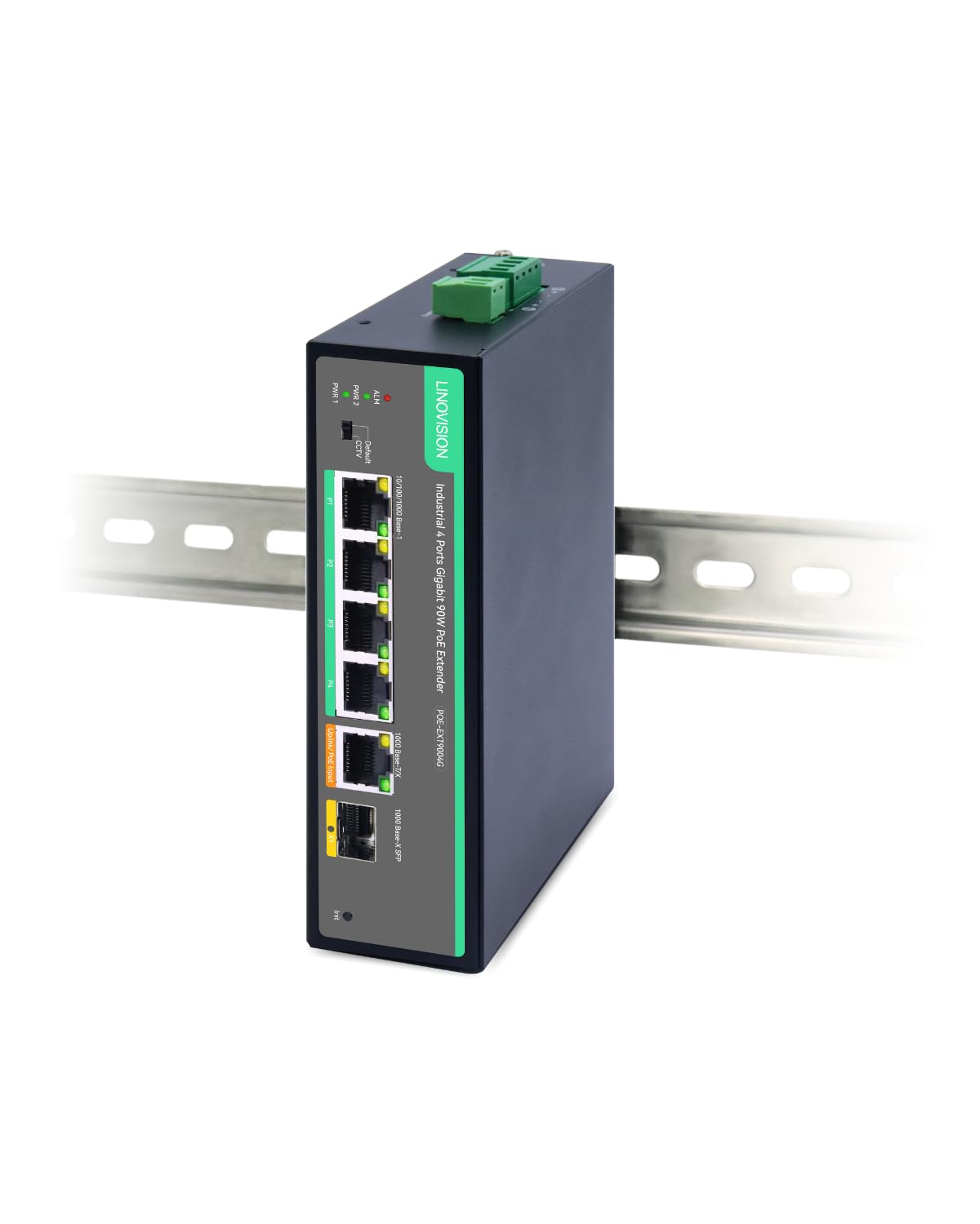 Industrial 4 Ports Gigabit BT90W PoE Passthrough Switch and PoE Extender, IEEE802.3af/at/bt, Optional DC Power Supply, SFP Port, DIN Rail PoE Powed Switch Support 820ft Long Distance PoE