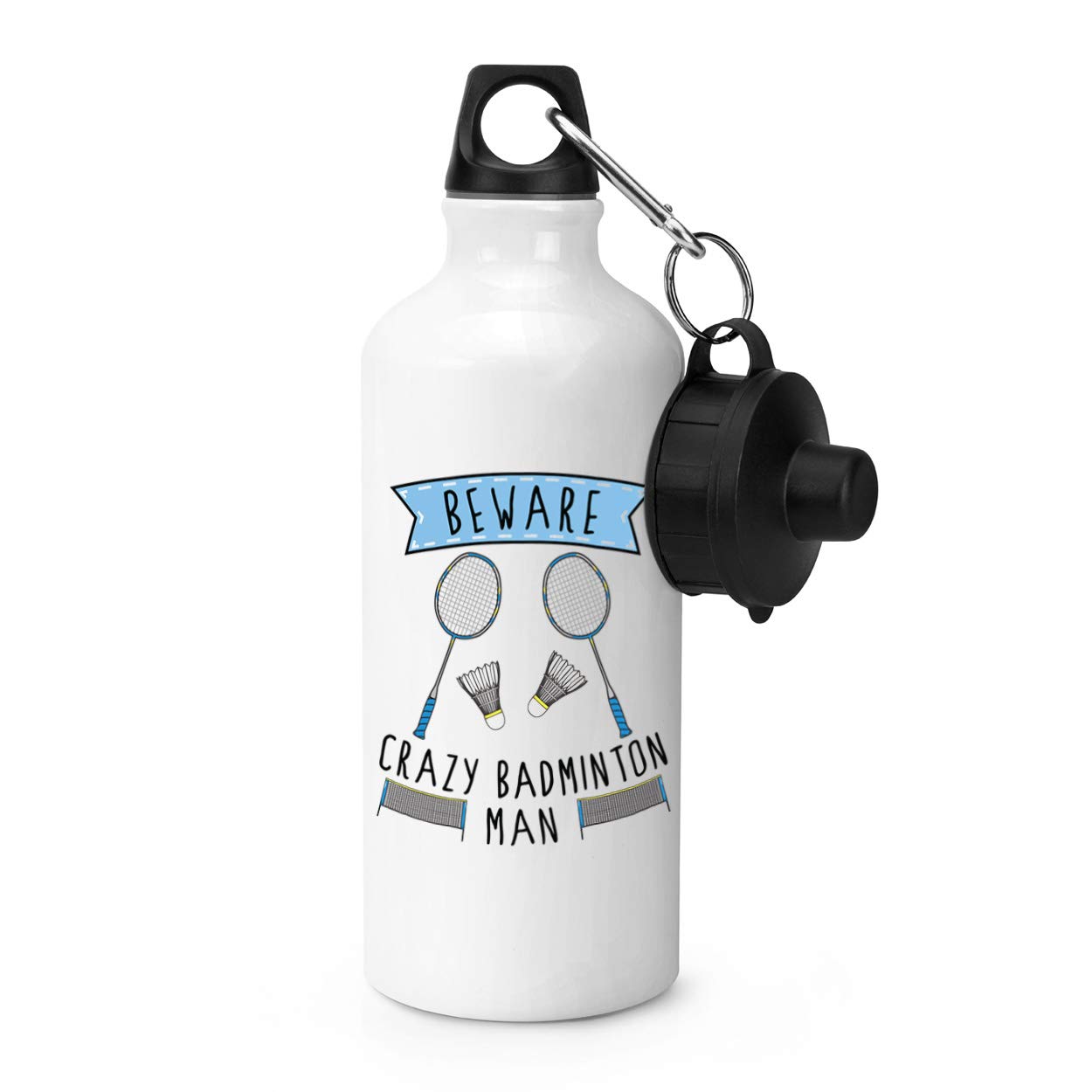 Gift Base Beware Crazy Badminton Man Sports Bottle Water Gym 600ml White