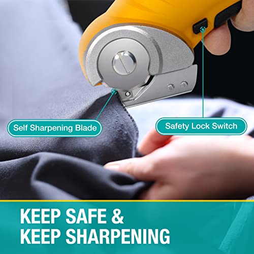 Vloxo Cordless Electric Scissors, Rotary Cutter For Fabric With Safety Lock, 4.2V Cardboard Cutter Multi-Cutting Tools, Powerful Fabric Cutter For Carpet Leather Felt With Storage Box - Yellow #TOP5