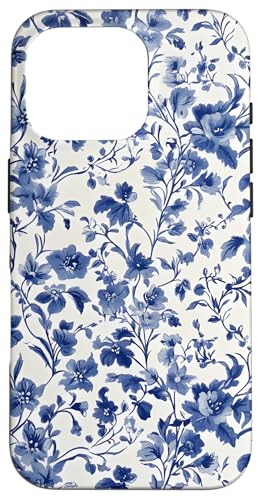 Coque pour iPhone 16 Pro Blue Flower Toile de Jouy Fleurs Parisiennes Françaises