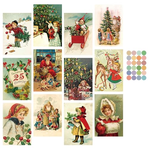 FYHJNC 12pcs Vintage Santa Claus Winter Antique Christmas Postcard Set Xmas Gift