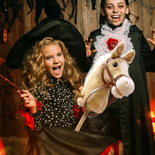 Cheval bâton marron en peluche idéal pour les aventures d'Halloween