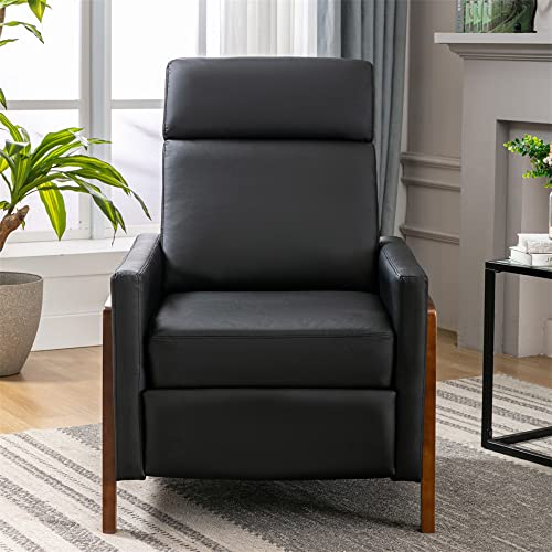 I-Pook Push Back Recliner, Modern Pu Leather Upholstered Armchair With Adjustable Backrest & Retractable Footrest, Wood-Framed Recliner Chair Home Theater Seating For Bedroom Living Room, Black #TOP2