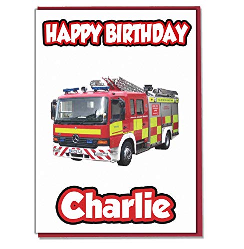 Personalised Fireman Fire Engine Birthday Card - Any Name Age Relative