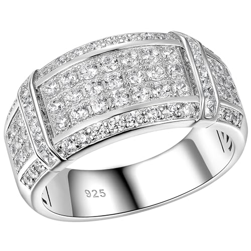 SHELOVES Mens Wedding Rings 925 Sterling Silver Rings Wedding Band for Man Round Cut AAAAA Cubic Zirconia CZ Sz 8-13