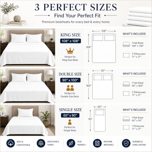 Image of 100% Cotton King Bedsheet Set with 2 Pillow Covers,300 Thread Count, Soft, Breathable, Wrinkle Resistant & Fade Resistant,Print-41, King Size 108x108Inches