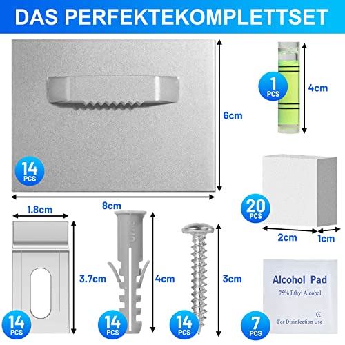 VEVOQIM 14ER Set Dibond und Acrylglas Aufhängung,(8×6cm)Bildaufhänger Selbstklebend,Bildaufhänger zum Kleben,Bilderhaken Selbstklebend Aufhänger für Bilder Spiegel Aufhängung,bis zu 8kg