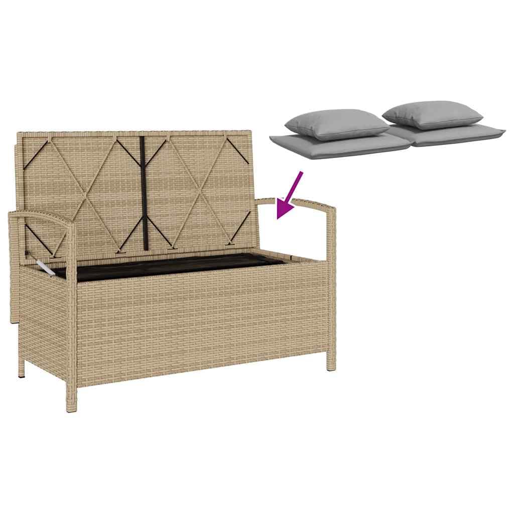 vidaXL Panca Portaoggetti da Giardino con Cuscino Beige in Polyrattan, Panca da Giardino