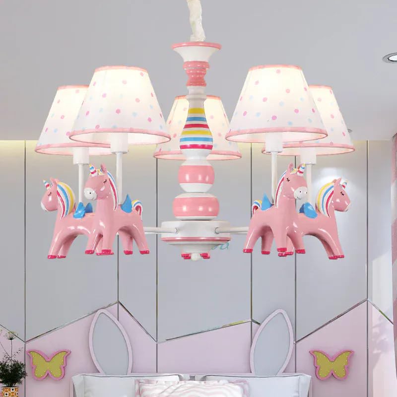 Harold Electricals Twinkle Hooves Unicorn Kids Chandelier, Pink Multi-Light Ceiling Fixture with Shades, Fantasy Theme Hanging Lamp for Nursery, Girls Bedroom & Playroom Décor, Kids Room Lighting-image-11