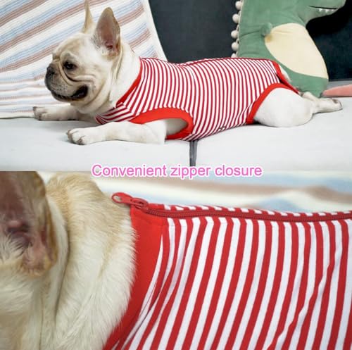 Image of Dog Red Recovery Suit for Medium Female Spay,Male Dog Surgery Suit,Narrow Red-White M