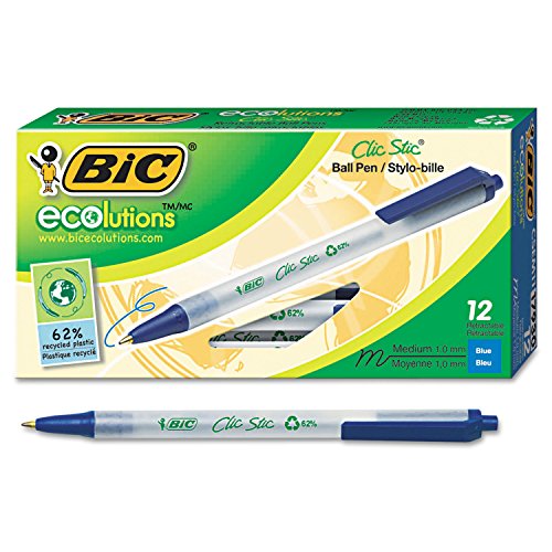 Stylos à bille rétractables BIC Ecolutions Clic Stic bleu pour fournitures scolaires