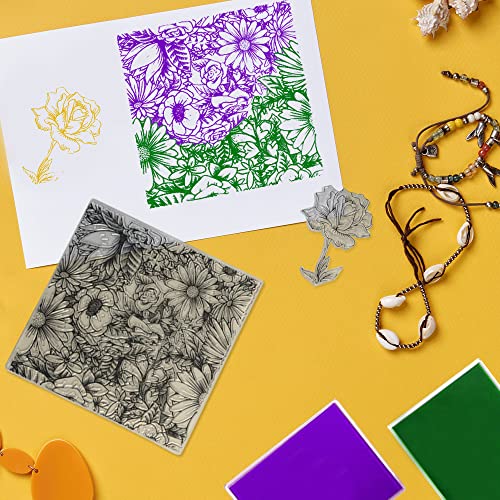4Pcs 14X14Cm/5.5X5.5In Flower Background Silicone Clear Stamp, Clear Rubber Stamp For Diy Scrapbooking, Card Making And Decoration (Style C) #TOP4