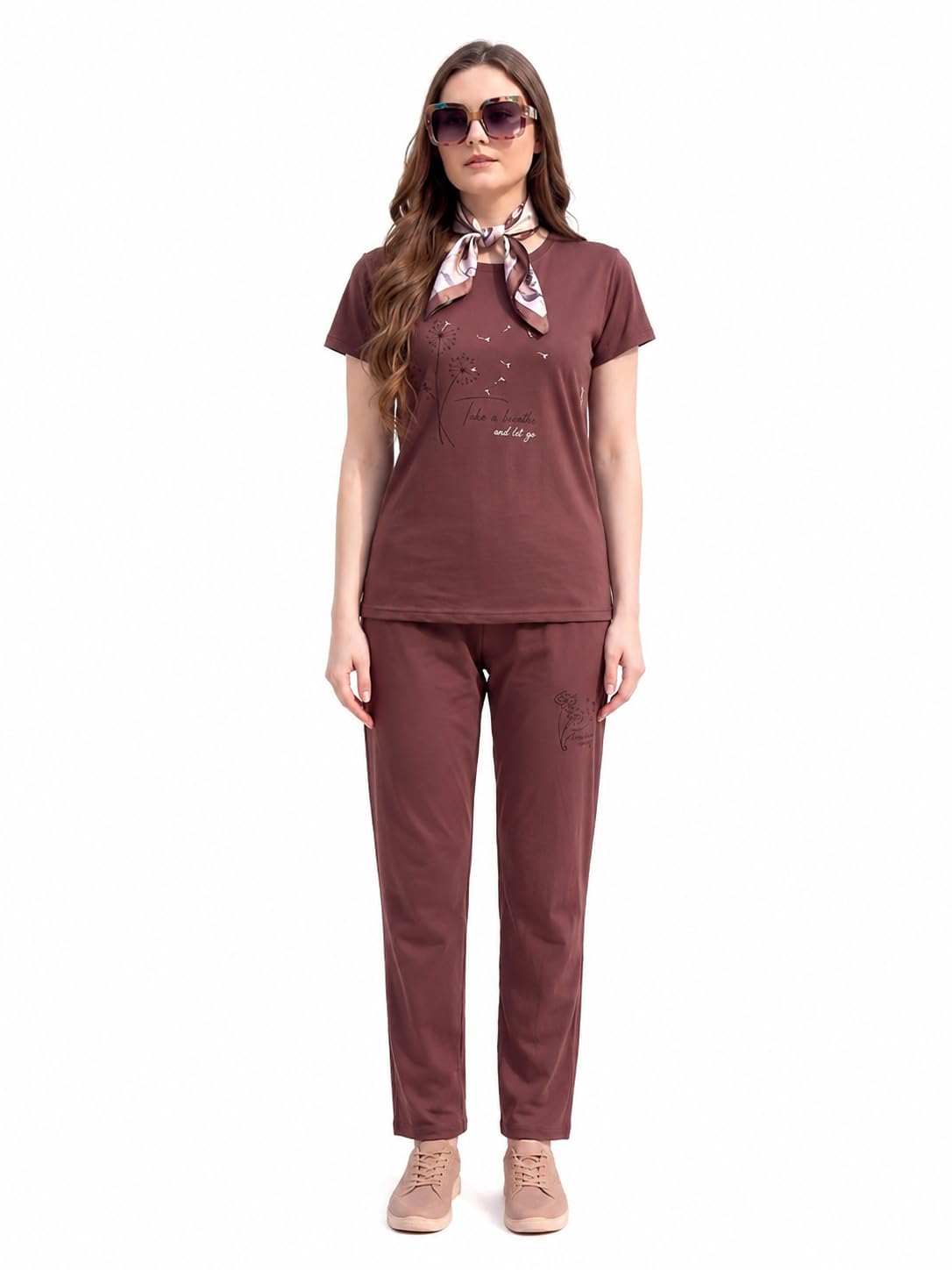 Women's Cotton Printed Co-Ord Set Round Neck Half Sleeve T-Shirt with Matching Pants Comfortable Casual Lounge Wear Outfit-picture-27