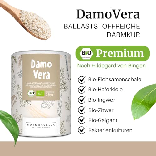 NATURAVELLA DamoVera Bio Darmkur | 250g | Bio-Ballaststoffe | Flohsamenschalen, Gewürze & aktive Bakterienkulturen | Unterstützt als Verdauungshelfer Stoffwechsel & Darmflora | Vegan und laborgeprüft