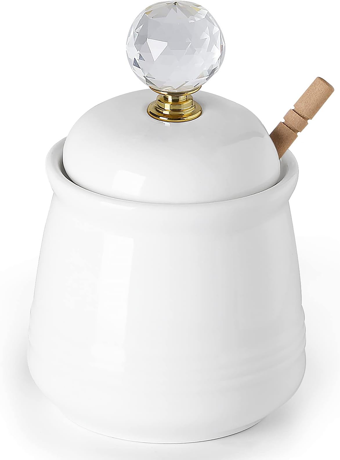 ONTUBECeramic Honey Jar with Round Crystal Lid and Stick,12oz (Gold)