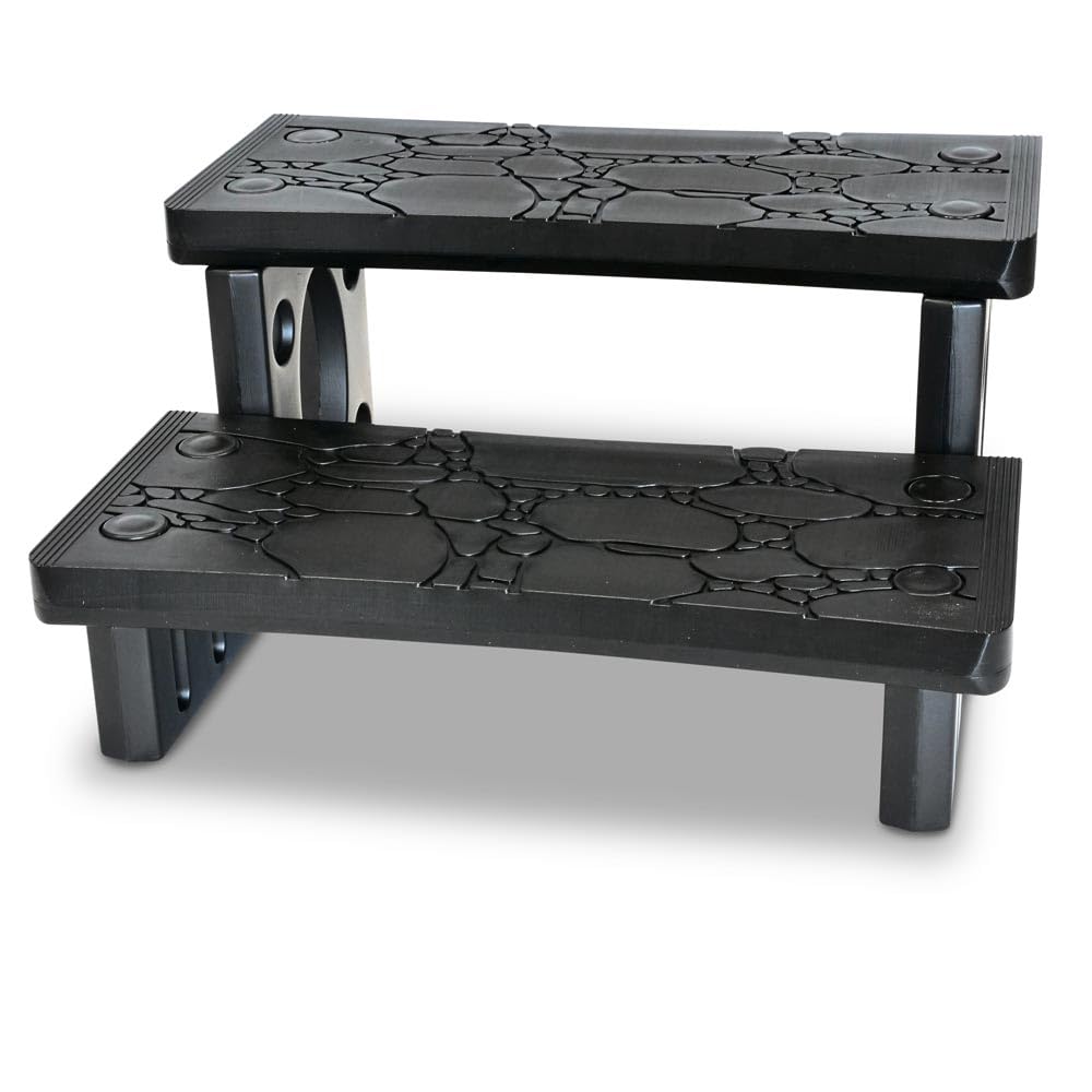POOL Total Kunststoff Whirlpool Doppelstufe Schwarz - Rutschhemmende 2-Stufen-Treppe für sicheren Einstieg - 69x63x34 cm - 150 kg Belastbarkeit - Werkzeuglose Montage
