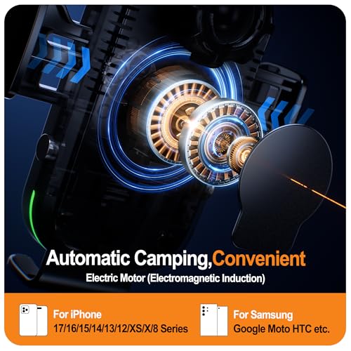 Auckly Qi 15W Car Phone Holder Wireless Charger,【+60W Cigarette Lighter】,Wireless Car Charger Air Vent Mount Compatible for S8~S25,for iPhone 12 13 14 15 16 17 Pro Max Plus Mini 11 Pro XS XR - Image 3