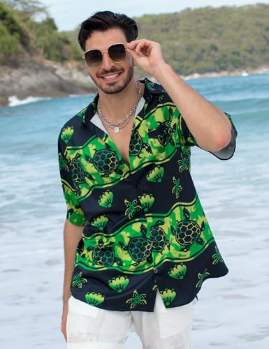 Image of Yoimira Hawaiian Shirts for Men, Print Mens Casual Short Sleeve Button Down Shirts Floral Aloha Beach Shirt