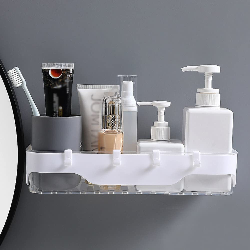 Shower Caddy Wall-Mounted Storage Rack Punch-Free Bathroom Shelf Kitchen With Hooks Storage Organizer Bathroom Accessories Plastic Container Bathroom