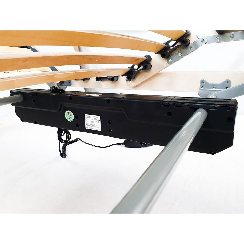 Comprarredo Rete ortopedica elettrica motorizzata in legno di faggio naturale con regolatori di portanza, due motori indipendenti, batteria di emergenza e telecomando, singola 80x190