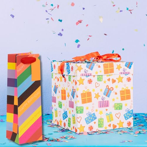 Glick Flasche Geschenktüte Happy Birthday Slide 110x340x100mm Luxus Recycelbare Tasche für Geburtstage & Feiern