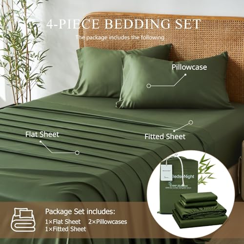 Image of 100% Viscose Derived from Bamboo Sheets, Soft & Cooling Viscose from Bamboo Sheets for Hot Sleepers, Ultra - deep Pockets Fit 18 inch-24 inch Mattresses(Olive Green)