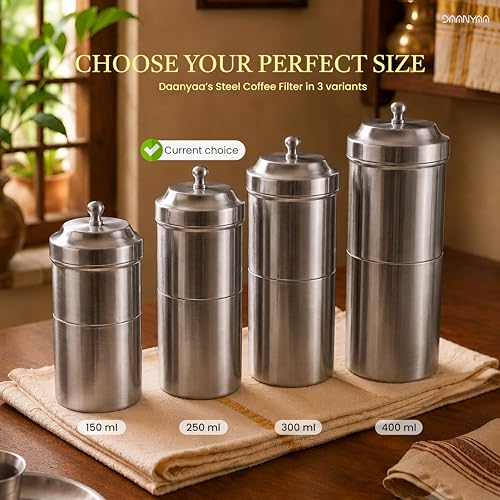 Image of Premium Stainless Steel Coffee Filter 250 ML Capacity, South Indian Drip Coffee Maker | Madras Kaapi Maker Small Size for 3-4 Cups, Reusable Filter | Authentic South Indian Brewing