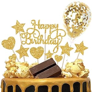 Taartdecoratie Happy Birthday, decoratie met veel glitters voor verjaardagstaarten, met topper, sterren voor taart en…