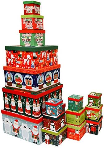 Christmas Boxes, 16 Count Nested, Assorted Large Set with Many Sizes and Prints, fits in one Box (Santa Express)