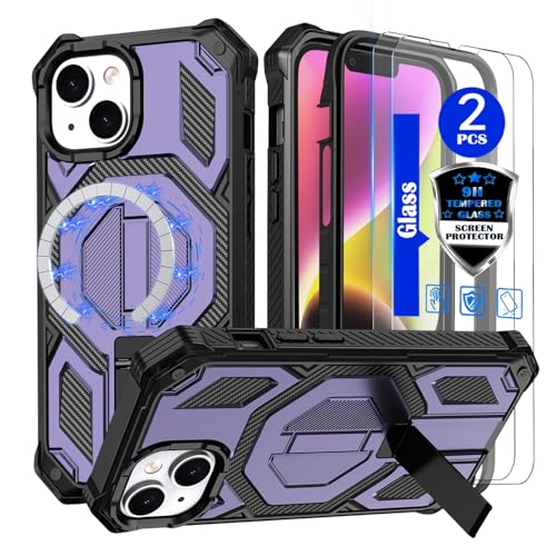 Coque iPhone 13/14 MagSafe violette de haute protection avec béquille métallique