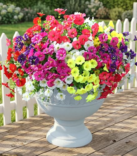 Artificial Flowers Fake Plants for Outdoors Decoration, 12 Bundles Silk Morning Glory with Eucalyptus Realistic UV Resistant Faux Flowers for Outside Planter Porch Yard Patio Garden Home Indoor, Mix