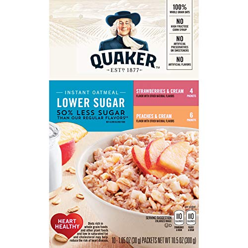 Quaker Instant Oatmeal Lower Sugar Strawberries & Cream / Peaches & Cream - 10 CT