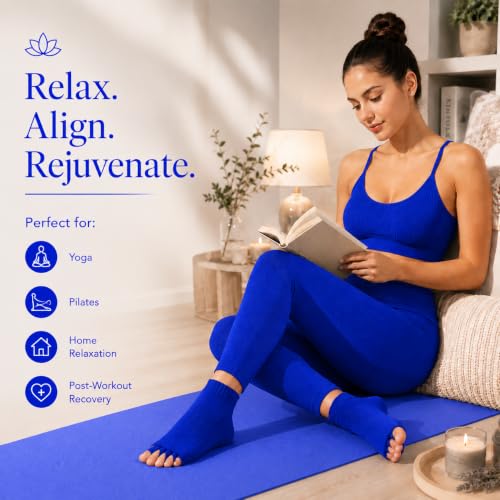 Image of Foot Alignment Orthopedic Cotton Socks for Men & Women | Five Toe Separator | Foot Pain Relief | Bunion Corrector | Plantar Fasciitis Support | Improves Posture & Flexibility | Free Size | Royal Blue | 1 Pair