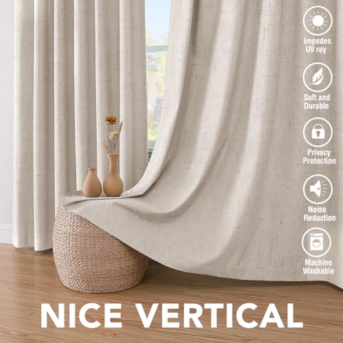 Image of H.VERSAILTEX Primitive Linen Curtains 100% Blackout Curtain Drapes Burlap Curtains with White Thermal Insulated Liner, Grommet Top Drapes Living Room /Bedroom (2 Panels, 42 x 45 Inch, Natural)