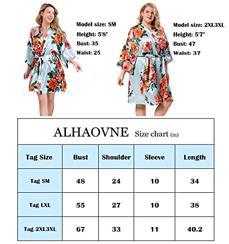 Alhavone Women's Rose Flowers Silky Satin Short Kimono Robe For Wedding Getting Ready (Flower-Pink, Tag Sm) #TOP5