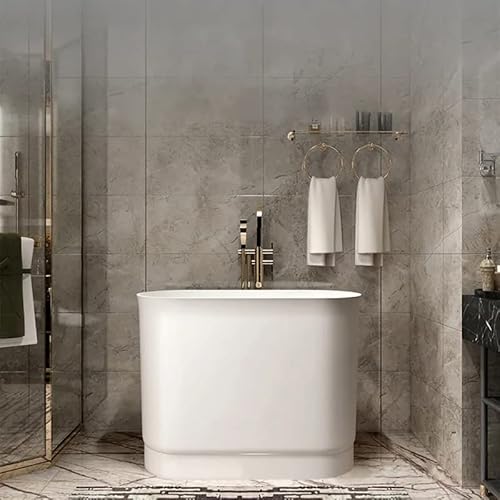 Weibath 40" Japanese Soaking Bathtub Modern Deep Oval Freestanding Tub In Matte White Stone Resin #TOP2