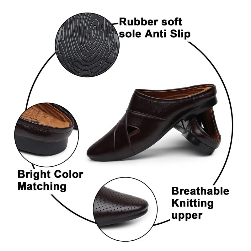 Image of Zixer Summer Urban Men's Shoes Luxury Synthetic Leather Mule Loafers Men's Shoes Handmade Ultra Premium Lightweighted Daily Easy Wear Open Back Half Cut Trending Classic Slip On Shoes for Men