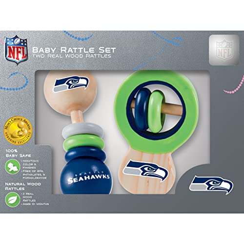 Babyfanatic Wood Rattle 2 Pack - Nfl Seattle Seahawks - Officially Licensed Baby Toy Set #TOP1