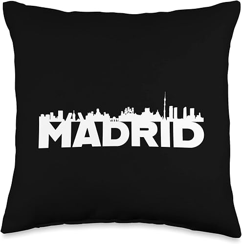 Madrid España Silueta Horizontal Skyline City - Almohada de 16 x 16 pulgadas, multicolor