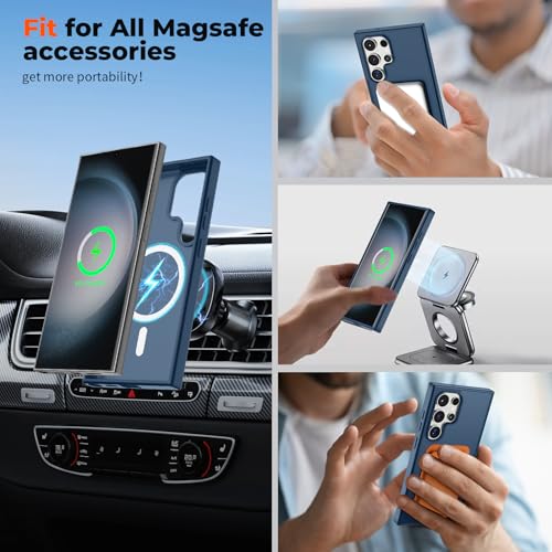 Image of SUPFINE Magnetic for Samsung Galaxy S23 Ultra Case, (Built-in Magnets) (Military Grade Drop Protection) Slim Translucent Shockproof Phone Case,Sapphire Blue