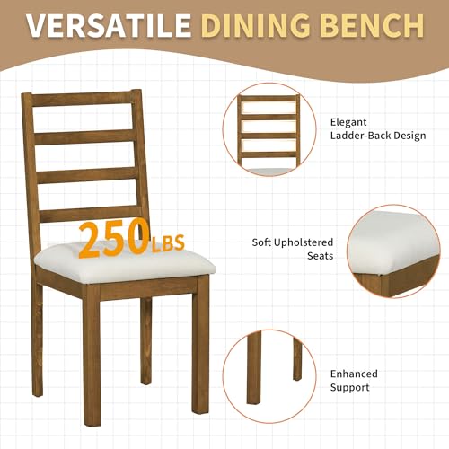 Merax Farmhouse Wood 6-Piece Multifunctional Dining Set, 60 inch Extendable Round Table, 4 Upholstered Chairs and Bench for Kitchen, Dark Brown by Merax - Used condition - Image 4