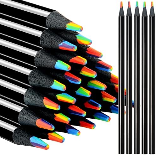 nsxsu 7 in 1 Black Wooden Rainbow Pencils Bulk, Multicolored Pencils Assorted Colors Art Supplies for Adults Drawing Coloring Sketching, Pre-sharpened(12 Pcs)